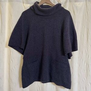 Kenar Poncho Sweater Purple Cowl Neck Short Sleeve Knit Pockets XL Cozy Layering